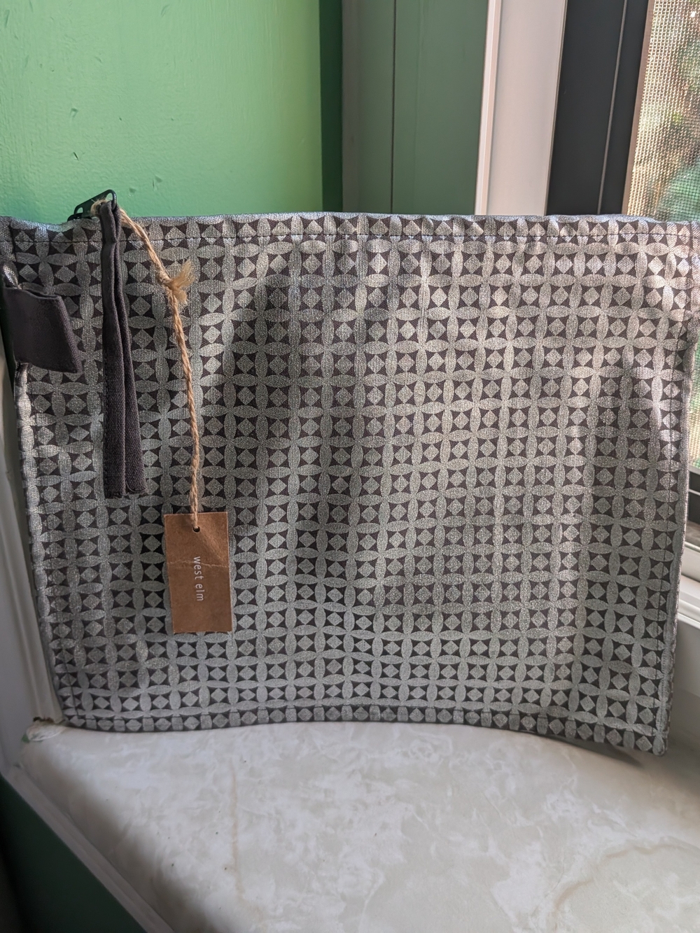 West Elm Silver Geometric Zip Pouch